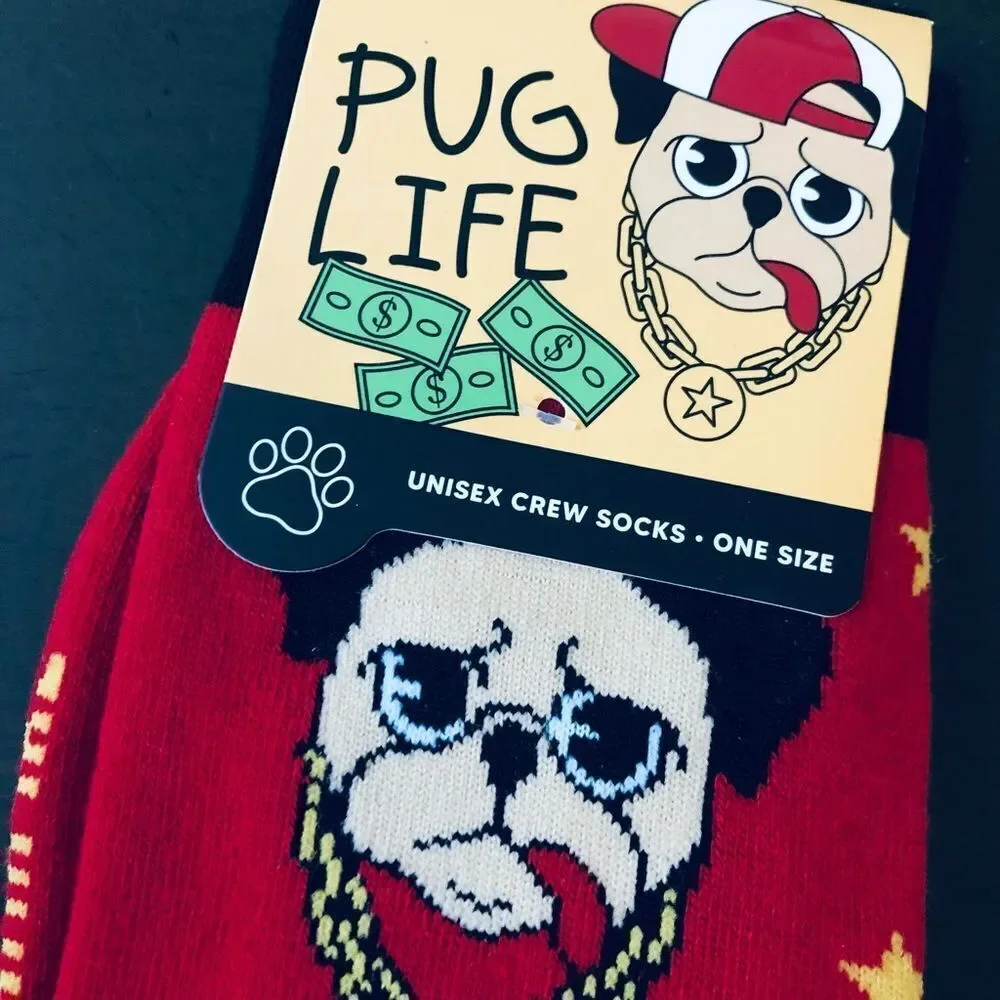 Pug Life Funny Dog Gangster Thug Adult Fun Socks